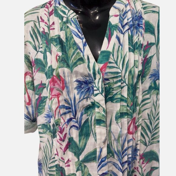 J McLaughlin 100% Linen Tropical Flamingo Print Tunic Swim Cover Dress Women's S - Picture 4 of 8
